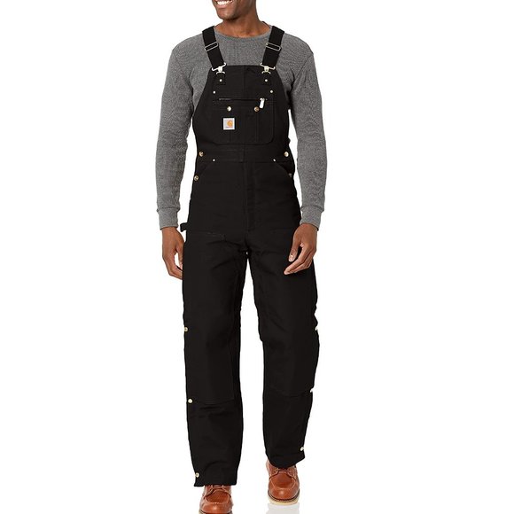 NWT Carhartt Men Quilt Lined Zip 2 Waist Bib Overalls Black $160 44x34 R38 8C46